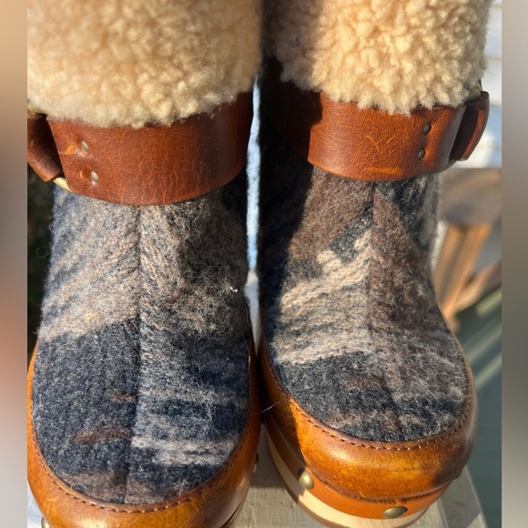 Woolrich x Anthropologie Artist Wool Shearling Platform Wood Heel Booties - Picture 10 of 10